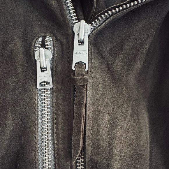 Grey Suede Leather Allsaints Moto Jacket - Picture 3 of 6